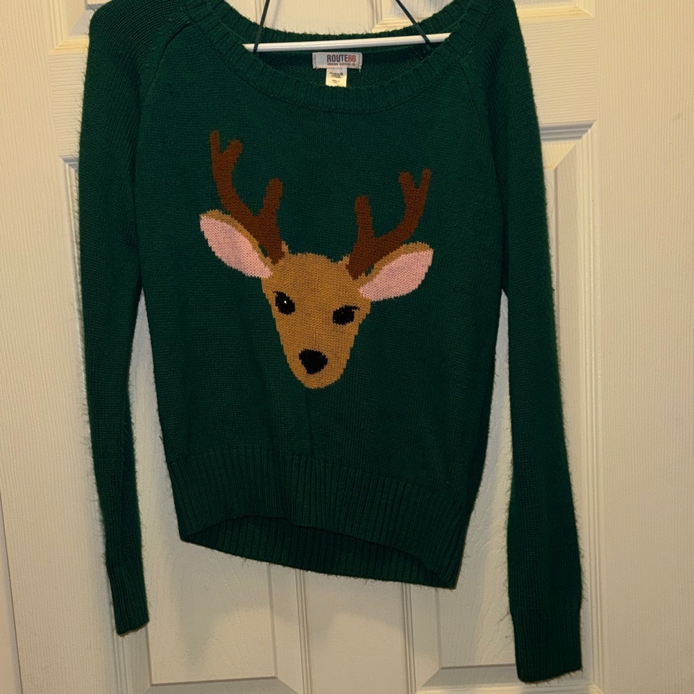 Green Sweater with Deer Design